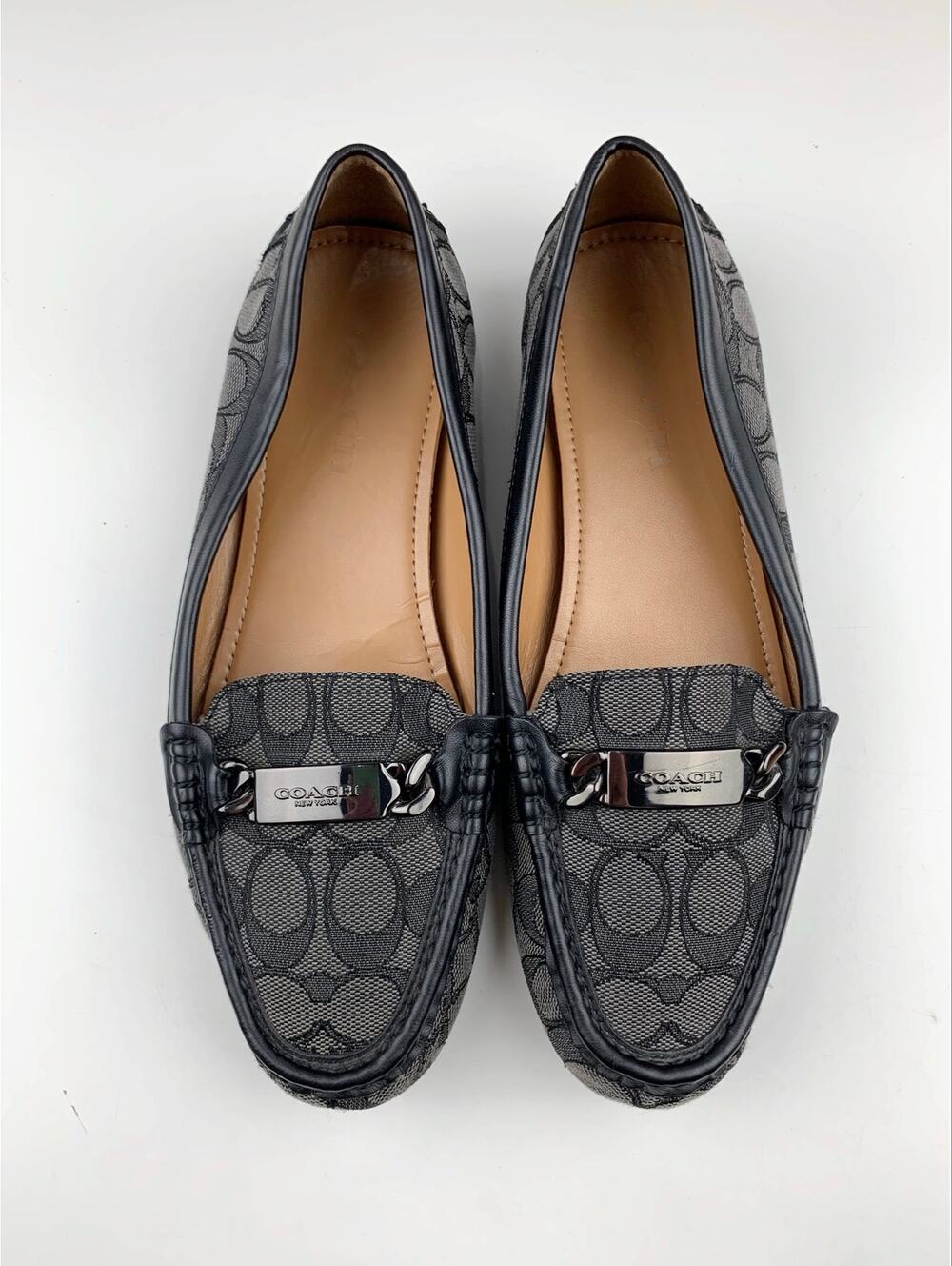 Coach Olive Slip On Driving Loafers Grey Signature Fabric Shoes Flats Women's 9
